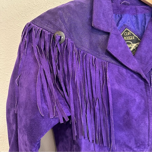 Vintage Purple Leather Fringe Jacket - Picture 5 of 16